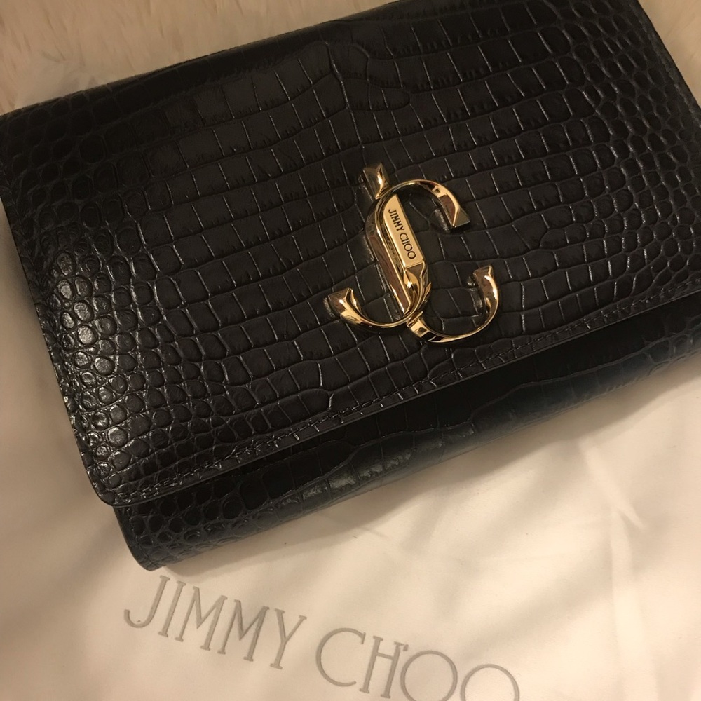 Jimmy Choo Varenne Croc Embossed Leather Clutch